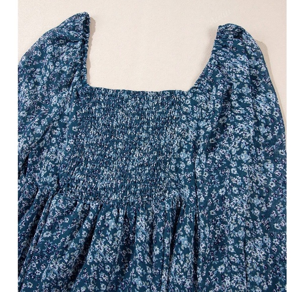 Boho Floral Print Bishop Sleeve Mini Dress - Picture 4 of 5